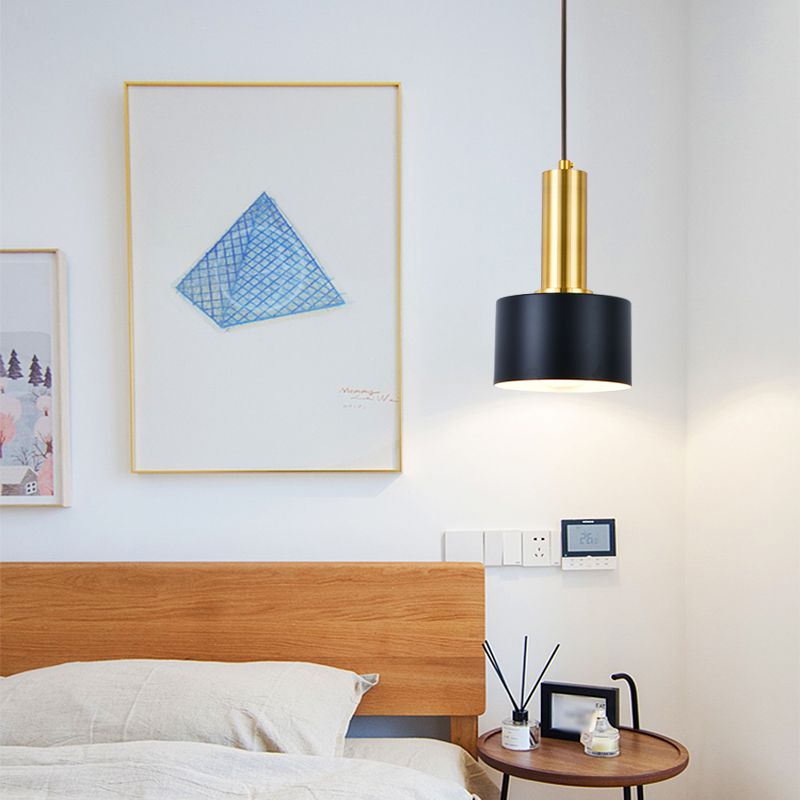 Modern Artistic Cylindrical Pendant Light Electroplate Iron Hanging Lamp for Dining Room