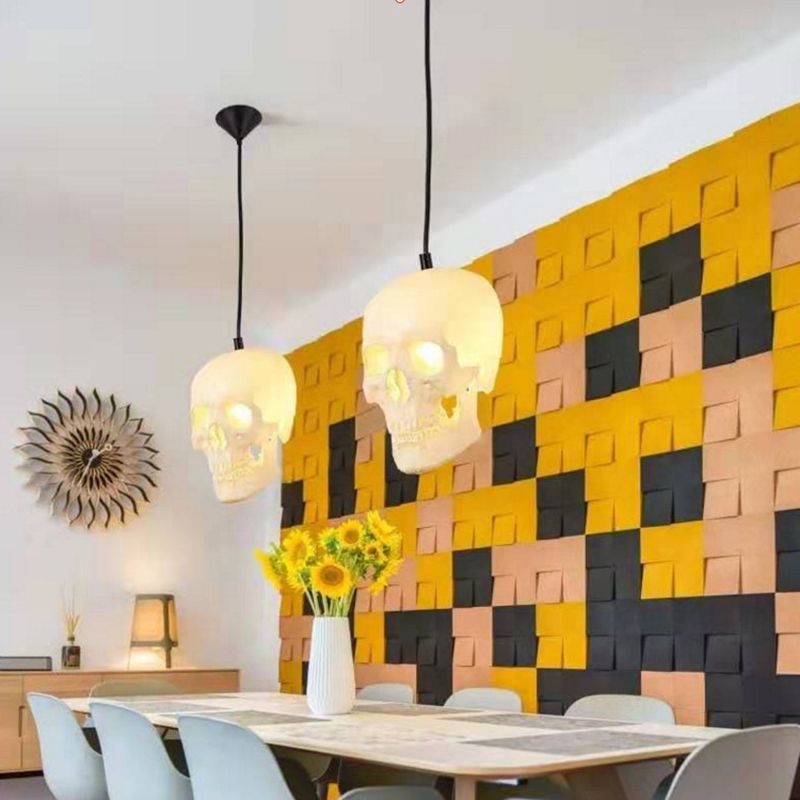 1 Light Pendant Lighting Farmhouse Skull Shaped Resin Hanging Light Kit in White