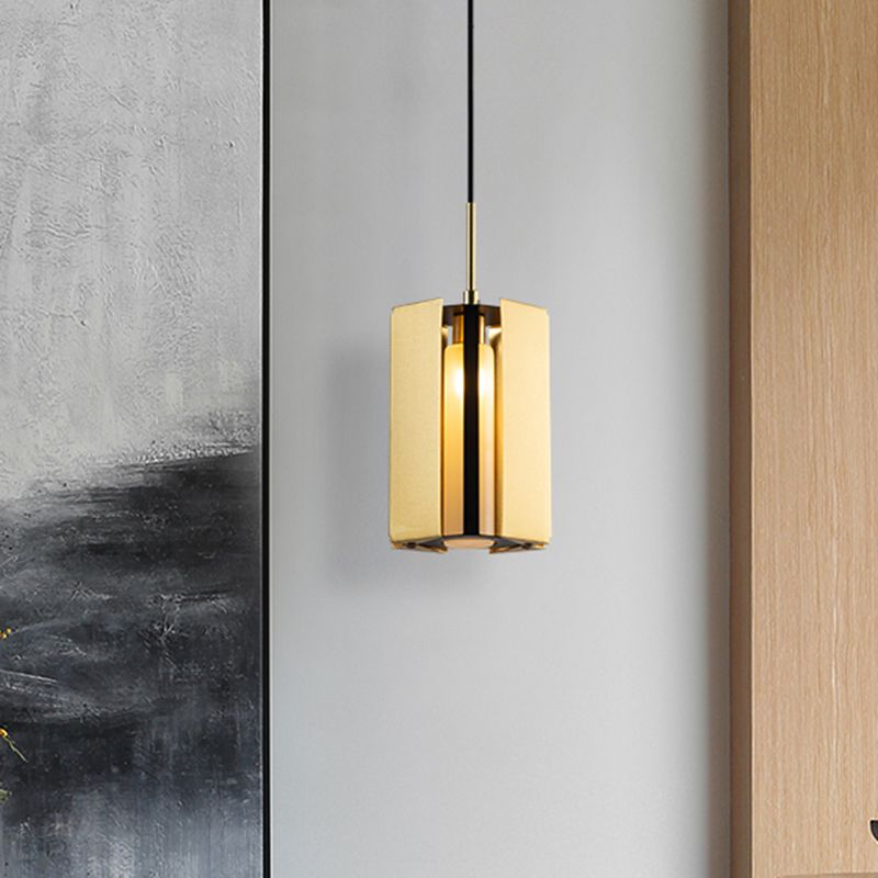 Geometric Bedside Pendant Lighting Metal 1 Light Post Modern LED Hanging Lamp in Gold