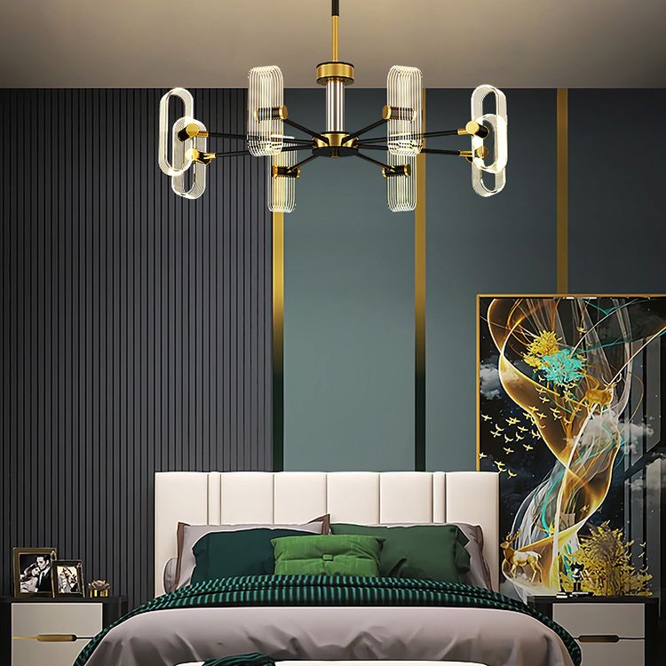 Colgante de techo de lámpara de araña moderno con sombra acrílica para comedor en negro y dorado