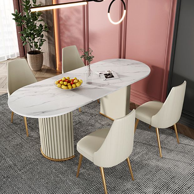 Zeitgenössischer Freiform Esstisch Sintered Steintisch mit doppelter Sockelbasis