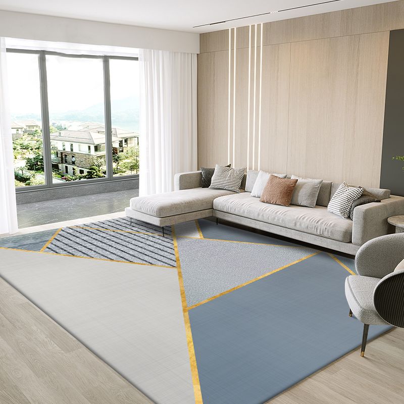 Casual Living Room Rug Multi Color Geometric Print Indoor Rug Polyster Non-Slip Backing Stain-Resistant Area Rug