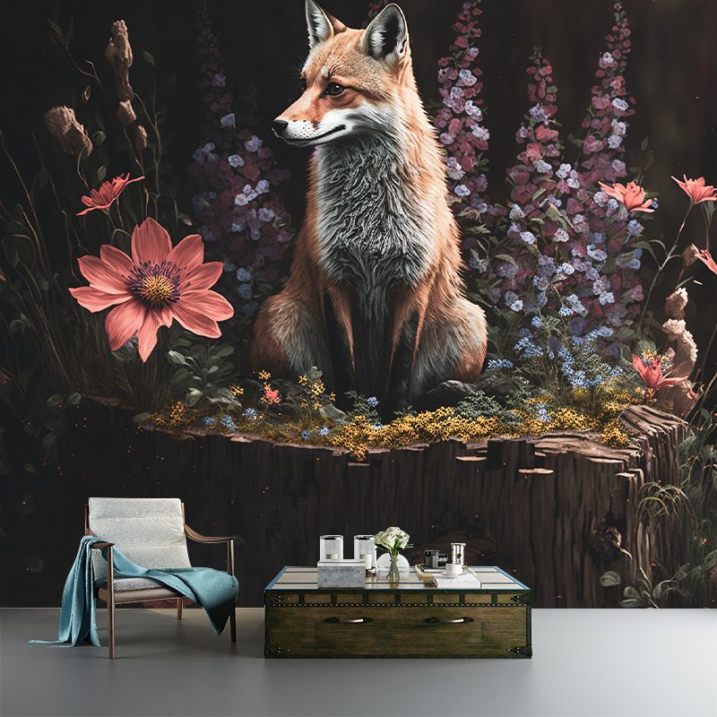 Abstract Fox Pattern Wall Mural Moisture Resistant Horizontal for Living Room Decoration