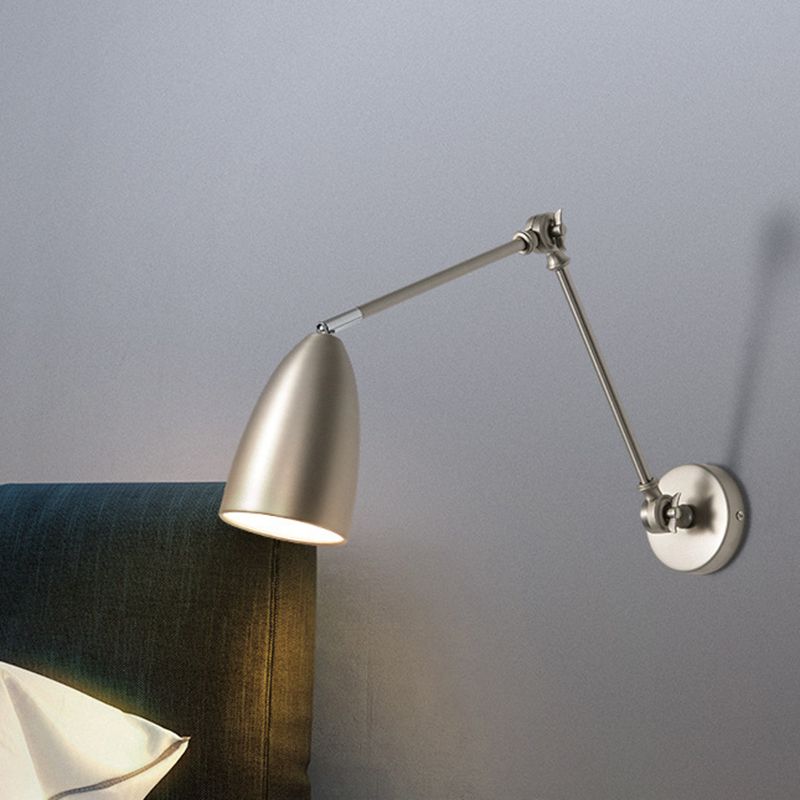 Domed Shade Task Wall Light Nordic Metal 1-Light Bedroom Reading Wall Lamp with Swing Arm