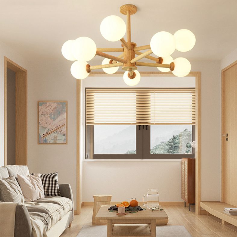 Luce a sospensione Sputnik Color Sputnik in moderna luce del soffitto in legno in stile creativo con tonalità di vetro opale
