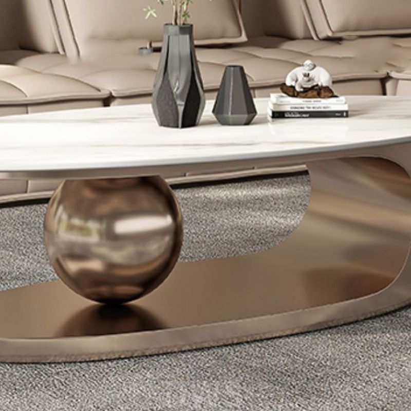 15"H Glam Coffee Table Pedestal Slate Oval Coffee Cocktail Table
