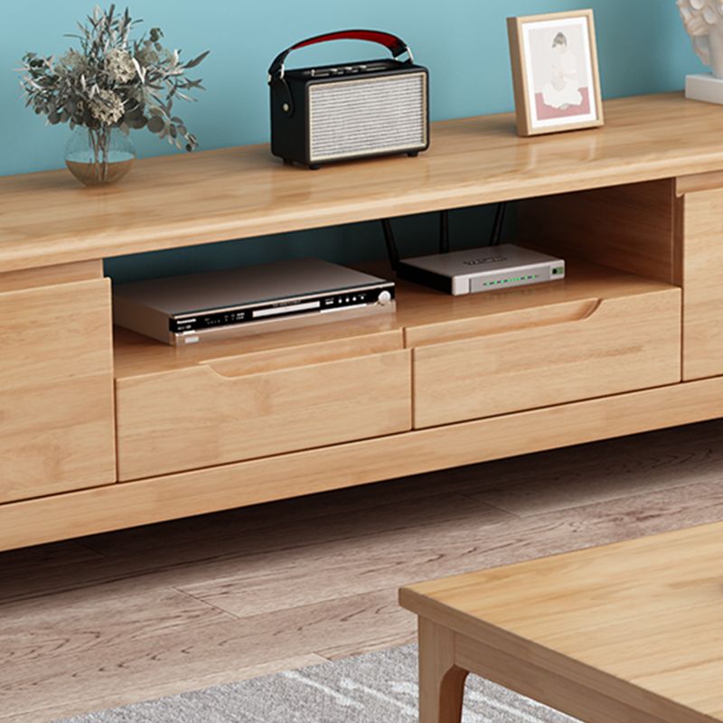 Open Storage TV Media Console Solid Wood TV Stand Console with Drawers