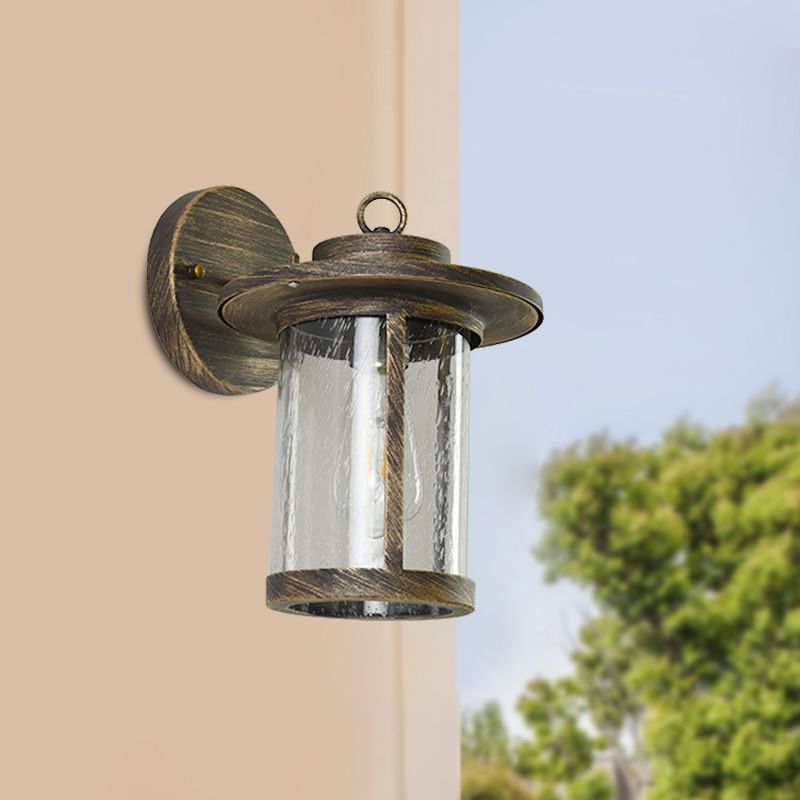Seedy Glass Bronze Sconce Fixture Lantern Single Light Countryside Wall Mounted Lighting for Patio