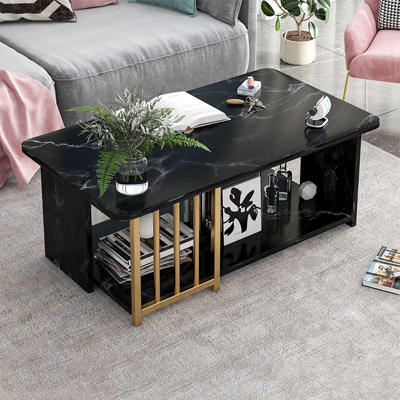 Modern Metal Marble Coffee Table Rectangle Cocktail Table with Shelf