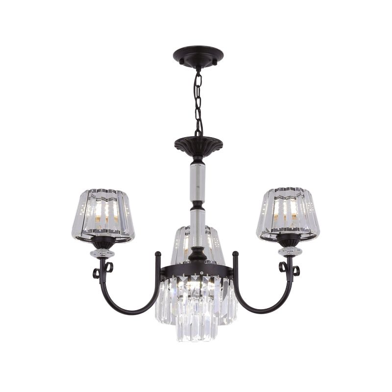 Tapered Crystal Suspension Light Modern 3/6 Heads Dining Room Chandelier Lamp in Black
