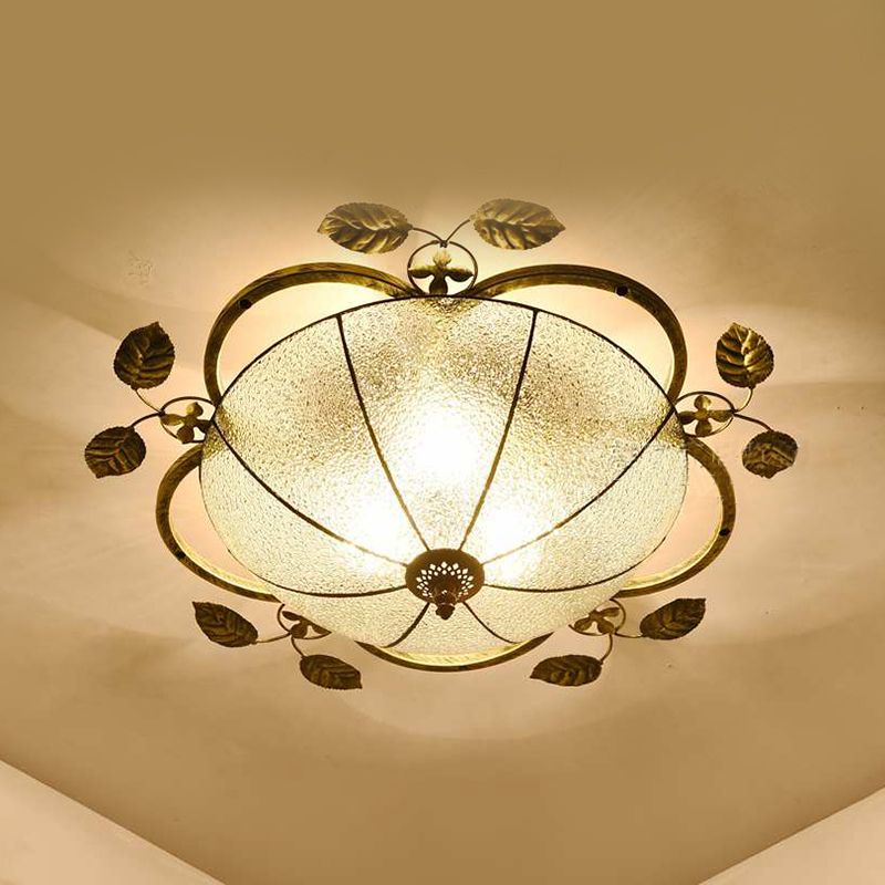 Retro Style Bowl-Shaped Ceiling Light Fixture Stained Glass 3 Bulbs Flushmount Ceiling Light in White/Blue/Clear/Blue-Clear/Green-White/Dark Blue