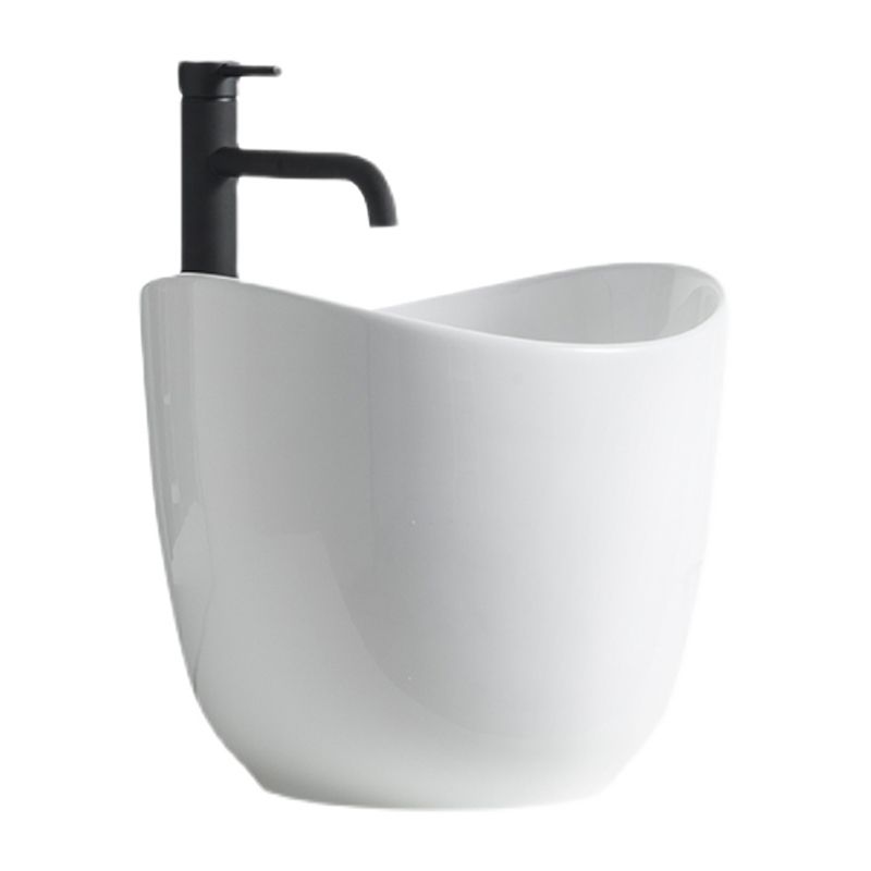 Modern Vessel Sink Round Porcelain with Pop-Up Drain Vessel Bathroom Sink