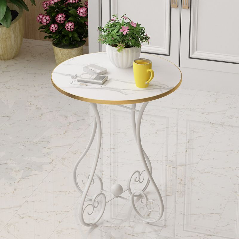 Modern Round Wooden Top Side Table Metal Abstract End Table .