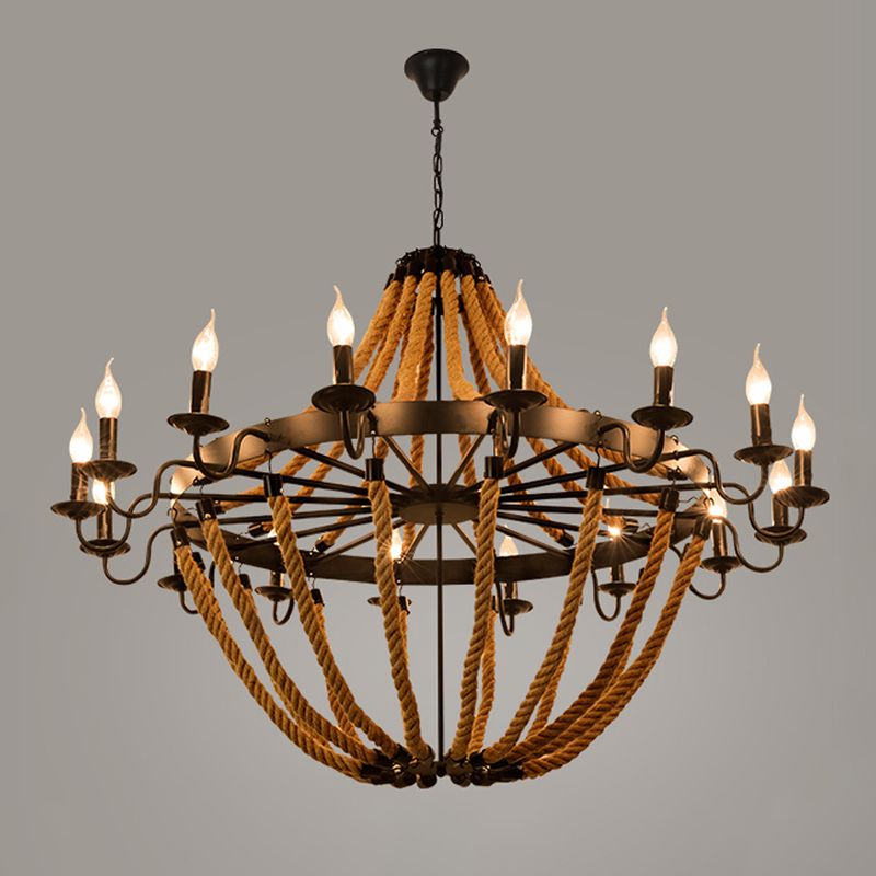 Lámpara de lámpara de lámpara de luz múltiple de metal industrial con cuerda natural