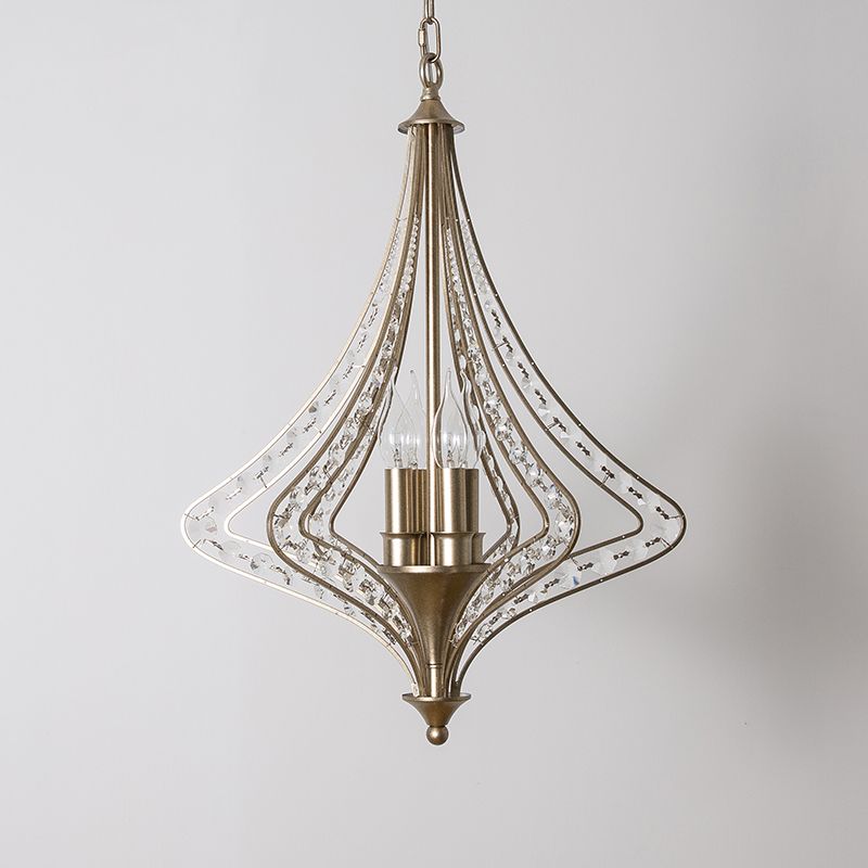 Crystal Diamond Chandelier Pendant Light Minimalist 4-Head Living Room Hanging Lamp in Silver