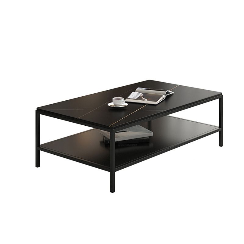 Rectangular Slate 4 Legs Coffee Cocktail Table with Storage Shelf