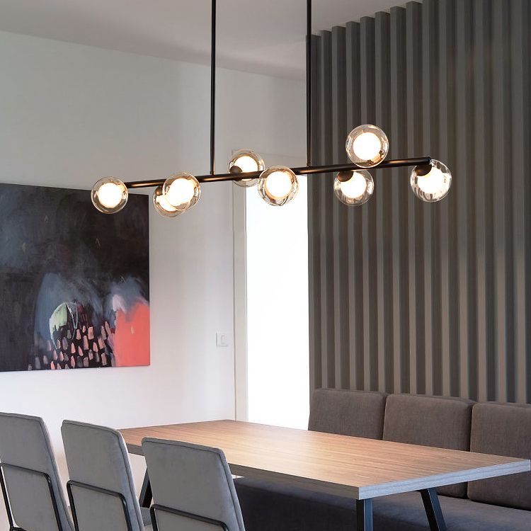 Modern Linear Shape Ceiling Light Metal Island Light with Glass Shade for Living Room