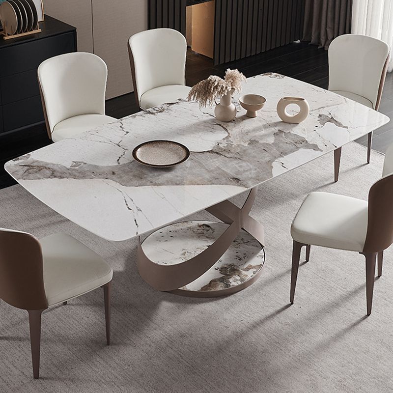 Glam Sintered Stone Dining Table Dining Rectangle Table with Metal Leg