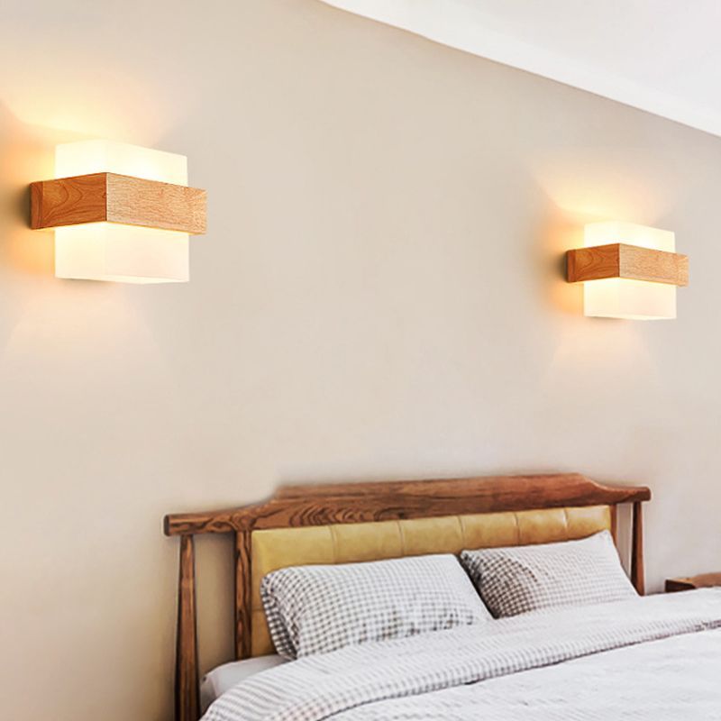 1-Light Wall Sconce Modern Style Wood Wall Lighting for Bedroom