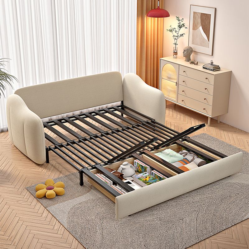 Beige Daybed Metal Frame Kids Bed with Mattress and Headboard