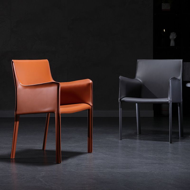 Matte Finish Solid Back Chair Designer Style Home Leather Arm Chair