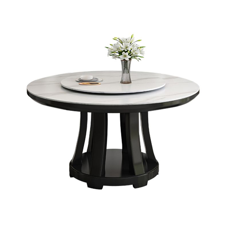Sintered Stone Dining Table Round Dinner Table with Rubberwood Base for Dining Room