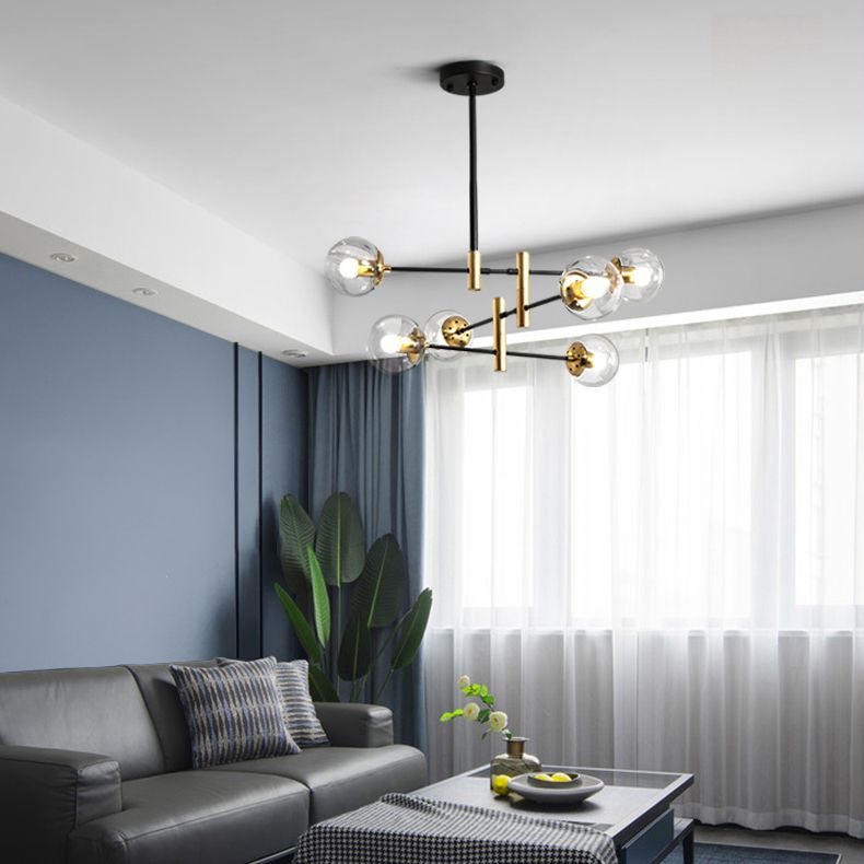 Modern Metal Chandelier Light Fixtures Black Multi-Head Suspension Pendant Lamps for Living Room