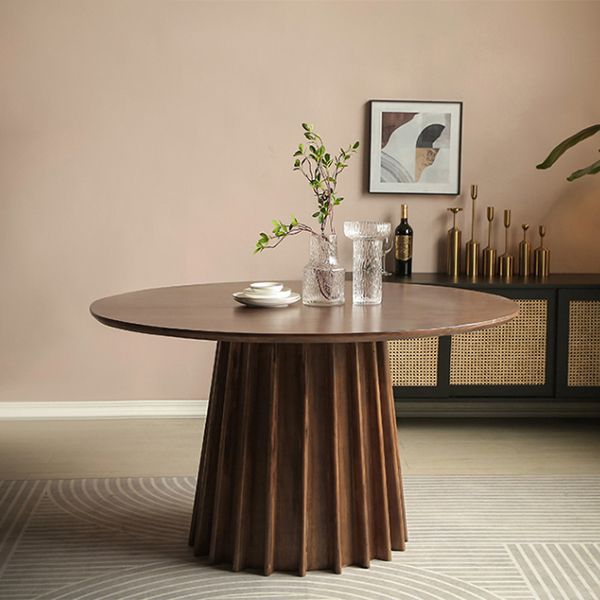 Pine Solid Wood Pedestal Table Brown Round Dining Room Kitchen Table
