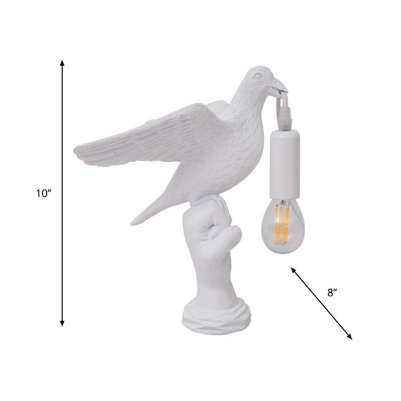 Nordic Style Bird Shaped Desk Light 1 Light Resin Night Table Lamp in White/Black for Bedroom