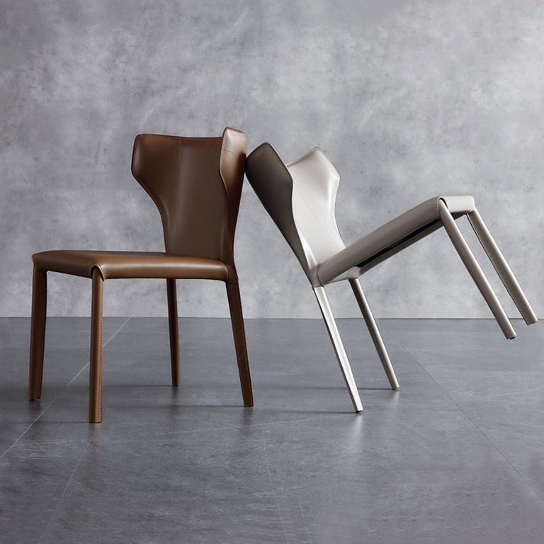 Moderner Wingback Side Stuhl Leder armlosen Essstuhl mit Metallbeinen