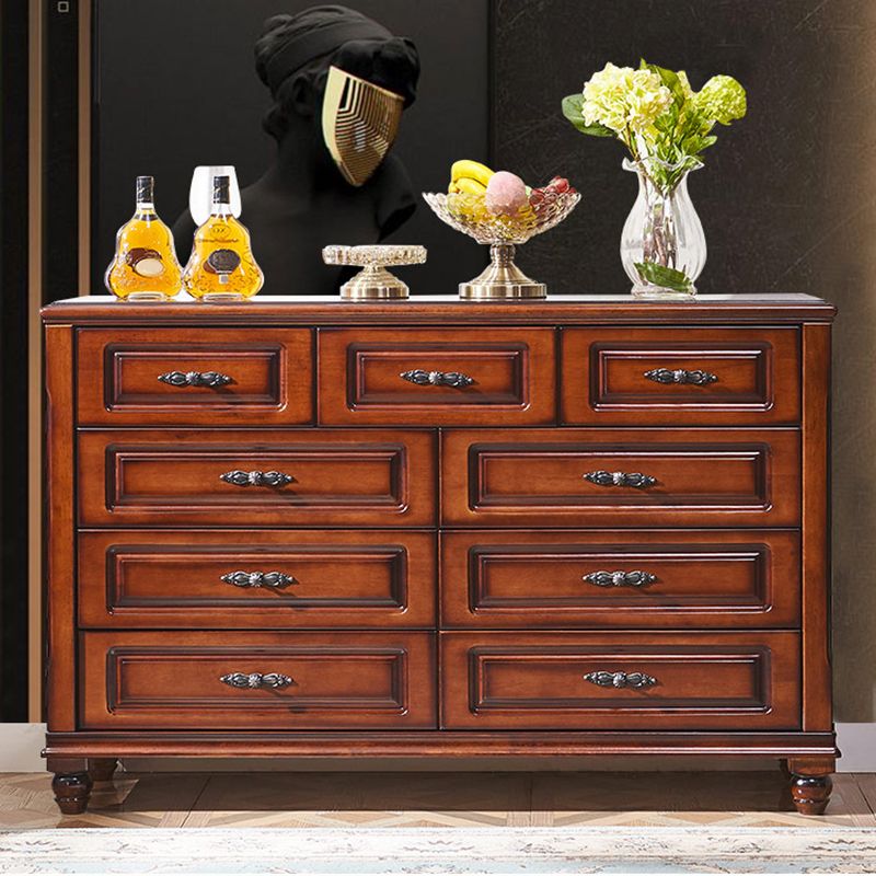 Traditional Horizontal Bedroom Chest Wooden Storage Chest with Drawers