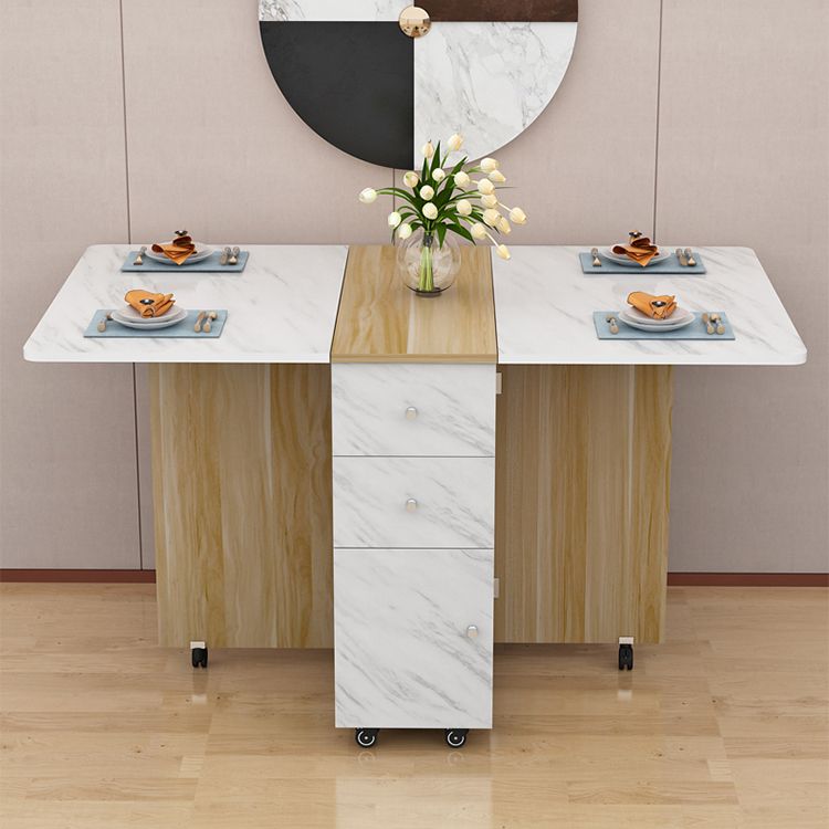 Manufactured Wood Mid-Century Modern Table Rectangle Wood Top Table with Drop Leaf