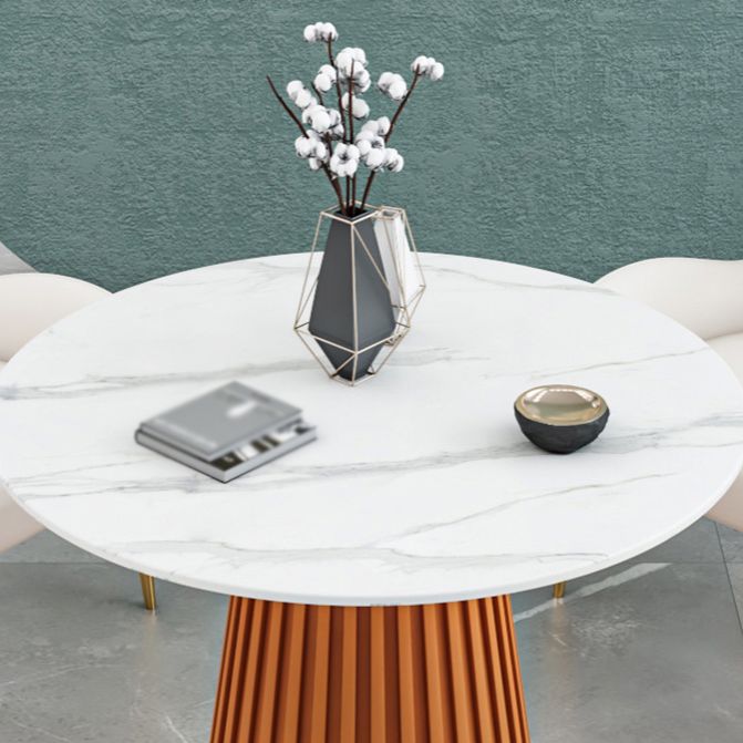 Glam Sintered Stone Dining Table Round Dinner Room Kitchen Table with Pedestal Base