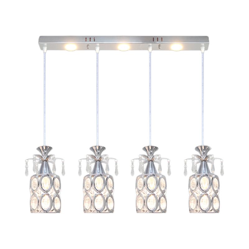 Silber Finish Zylindrisch Cluster Licht Anhänger Modernismus 4 Lampenkristallblocksuspensionslampe