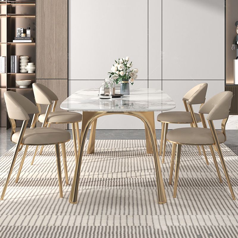 Contemporary 1/4/5/7 Pieces Furniture Stone Rectangle Dining Table Set in White