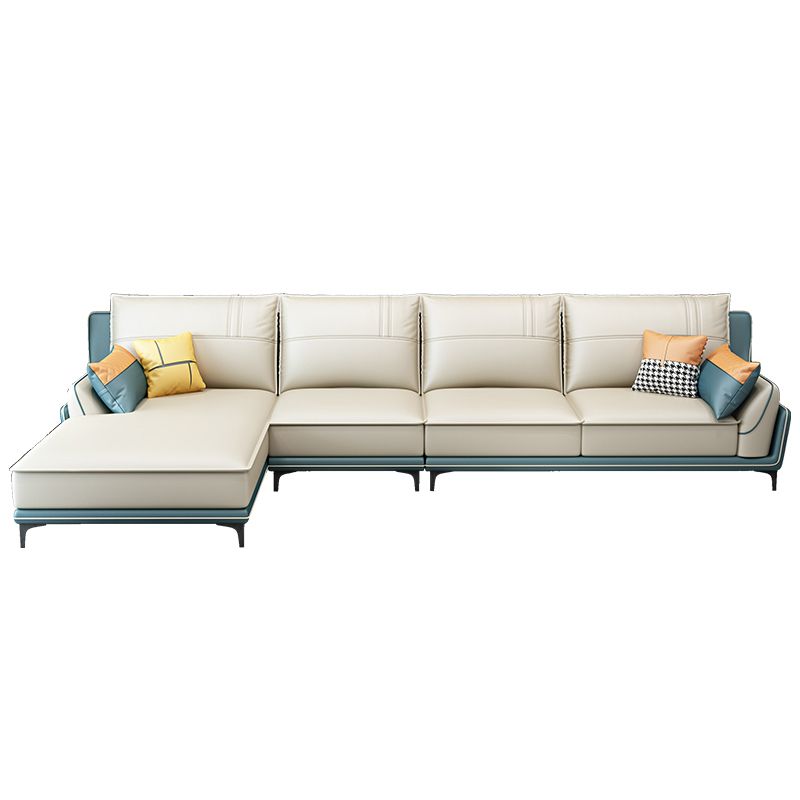 Scandinavian Faux Leather Sectional in Beige 35.43" Tall Sectional
