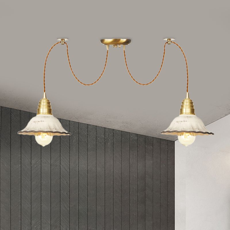 2/4/6 Bulbs Scalloped Multi Light Pendant Traditional Gold Ceramics Swag Hanging Lamp Kit