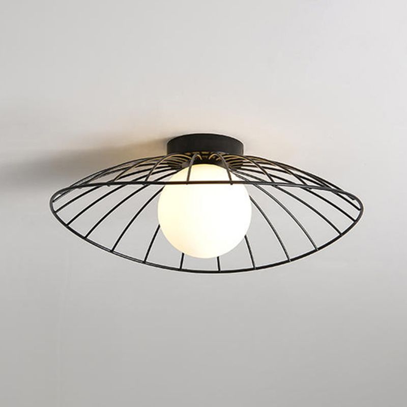 Cap Semi Flush Mount 1 Light Rattan Modern Flush Mount Ceiling Light Fixtures for Corridor