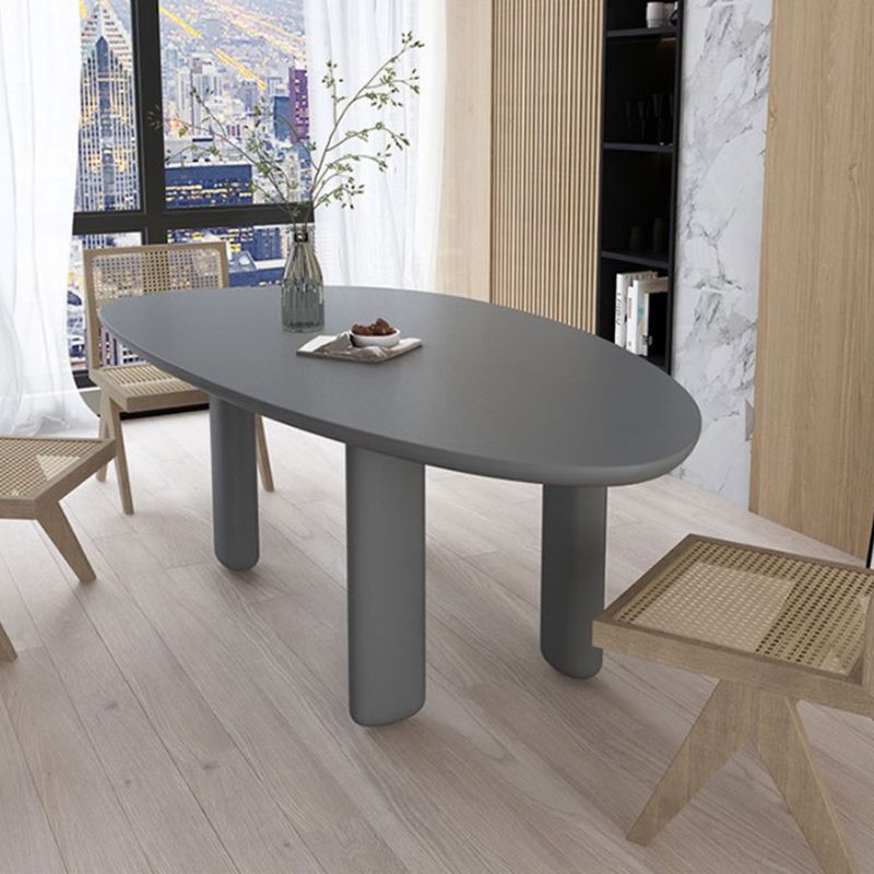 Nordic Simple Solid Wood Table for Restaurant Oval Table with Three Pedestal