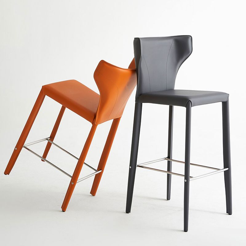 Modern Faux Leather Low Back Armless Bar Stools with Metal Base