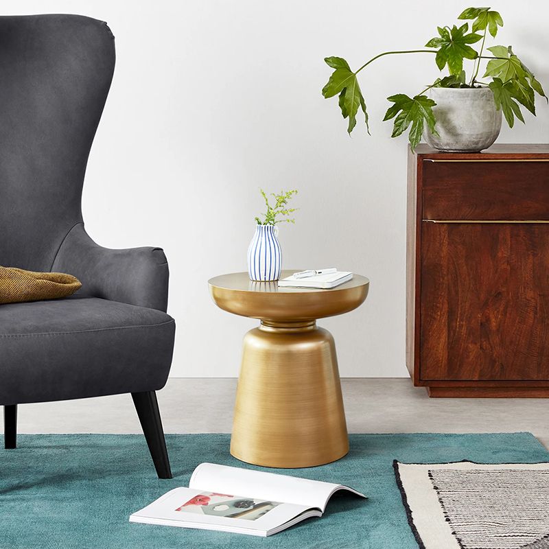 Mid-Century Modern Round Top Coffee Table 16.92"H Iron Pedestal Cocktail Table