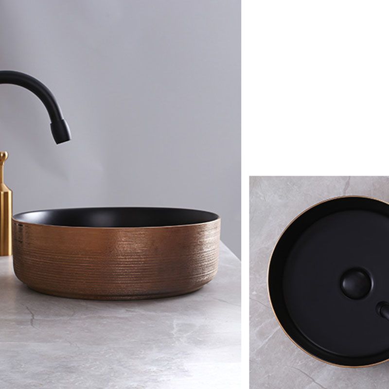 Modern Bathroom Sink with Pop-Up Drain Porcelain Round Vessel Bathroom Sink without Faucet