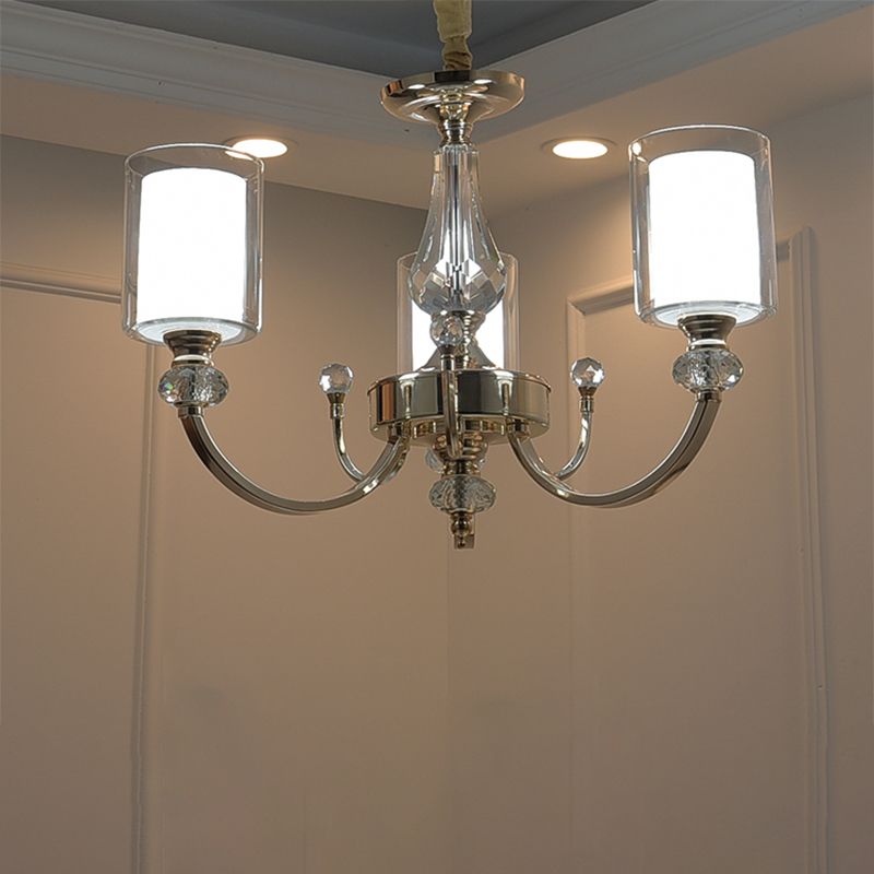 Eigentijdse 3 lichten kroonluchter goud dual-cilinder plafondlicht met helder en witte glazen schaduw