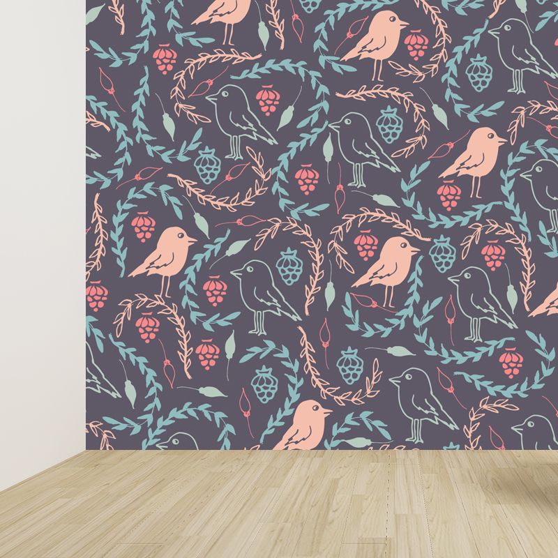 Illustration Leaves Pattern Wall Mural for Living Room, Pastel Color, Personalized