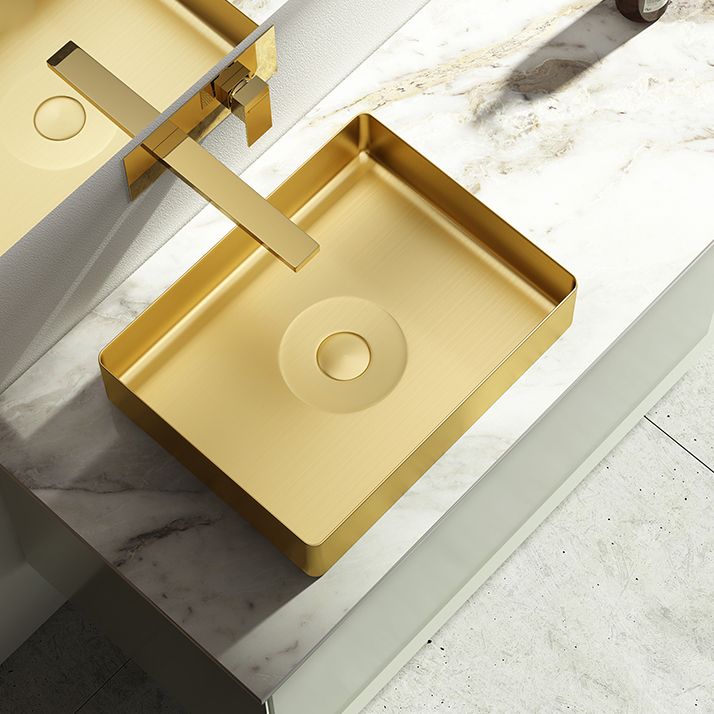 Modern Vessel Sink Metal Rectangular with Pop-Up Drain Vessel Bathroom Sink