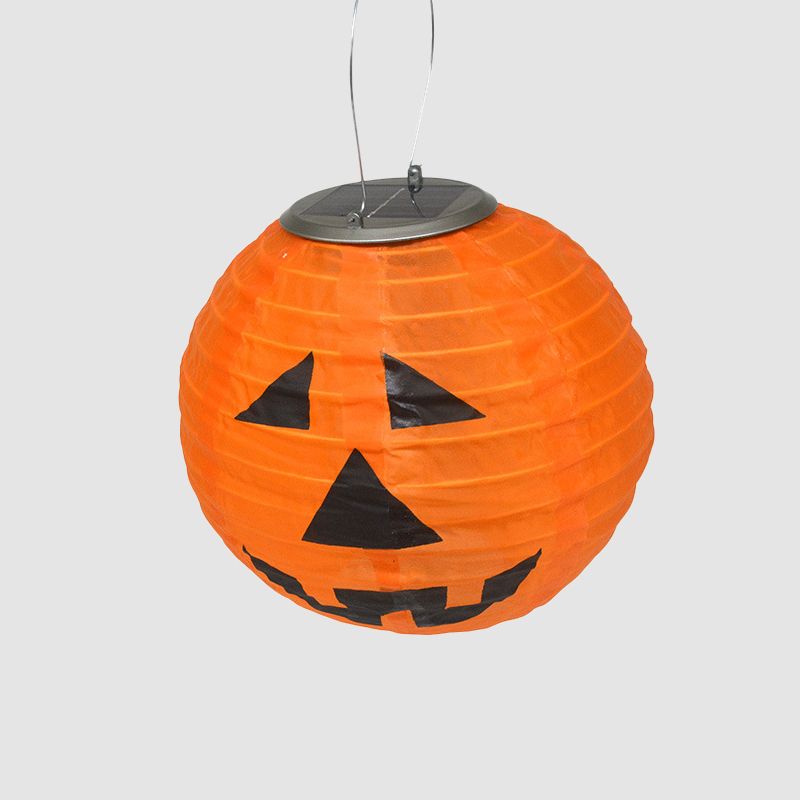 Pumpkin Shaped LED Hanging Lamp Artistic Paper Garden Solar Pendant Lighting, Orange