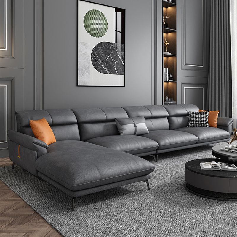 Modernism Flared Arm Sectional 4-Seater Faux Leather Sectional