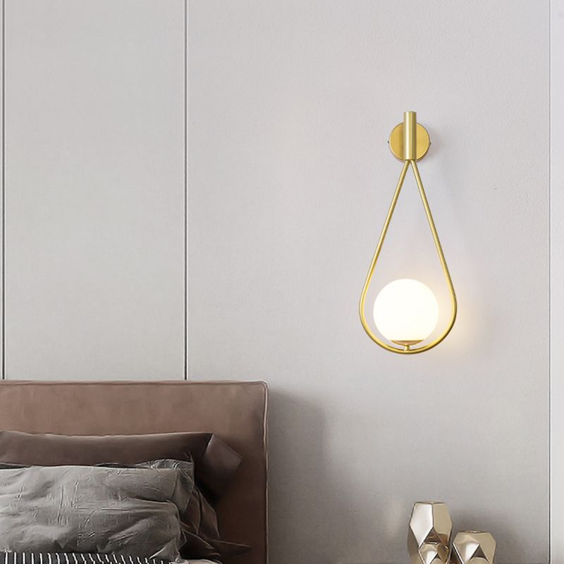 Gold Metal Glass Wall Sconce 1 Blub Wall Mounted Light Fixture for Study Room