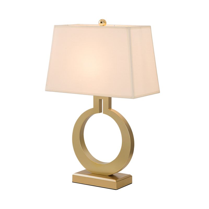 Gold Cuboid Table Light Antique Fabric 1 Head Drawing Room Nightstand Lamp with Round Base