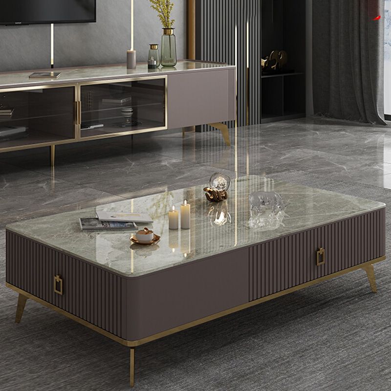 Slate Glam Rectangular Coffee Table 51.2" W 4 Legs Cocktail Table with Drawers